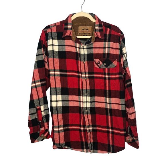 Legendary Whitetails Shirt Mens Medium Red Black Plaid Button Up Flannel Deer - Picture 1 of 8